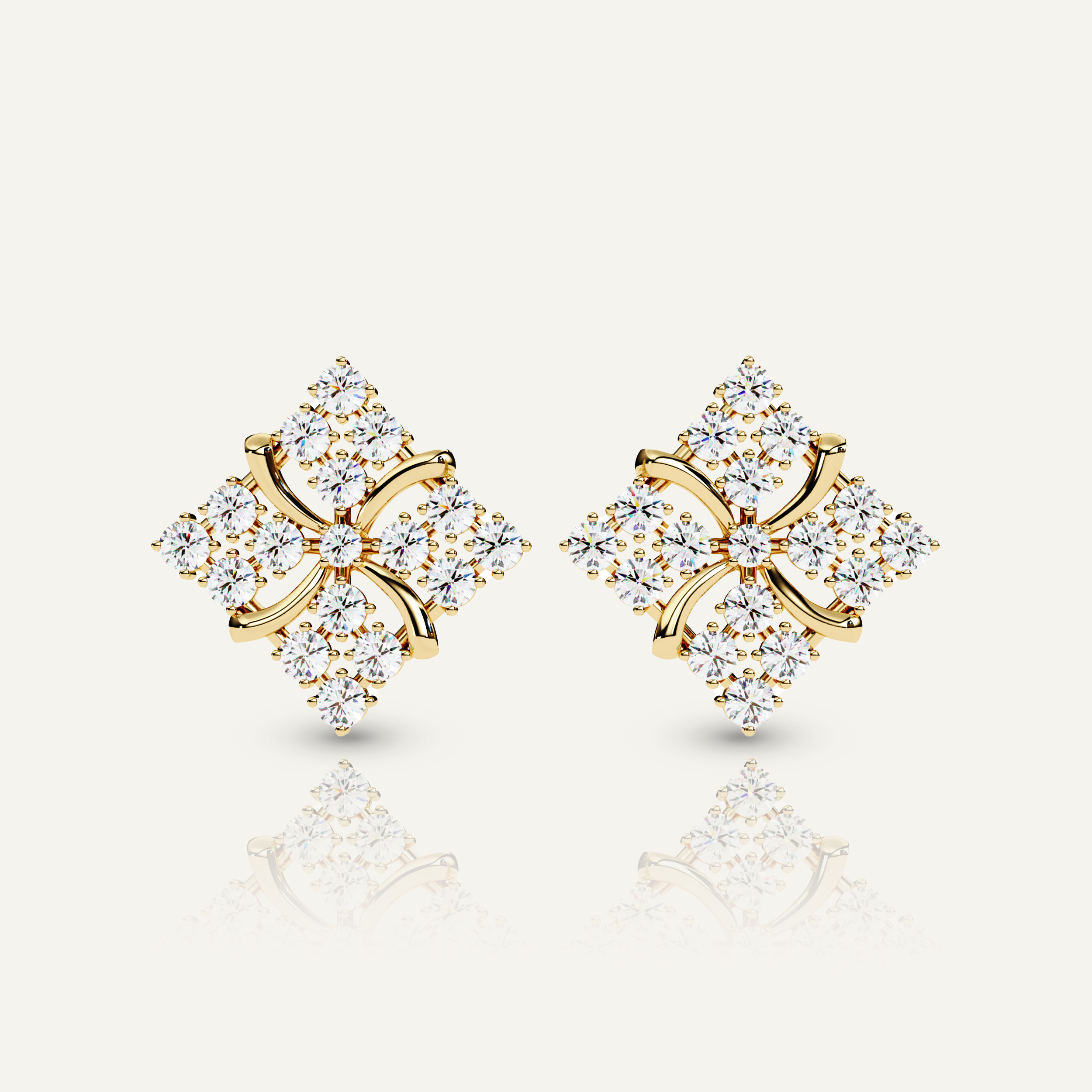 Square Cluster Diamond Stud Earrings
