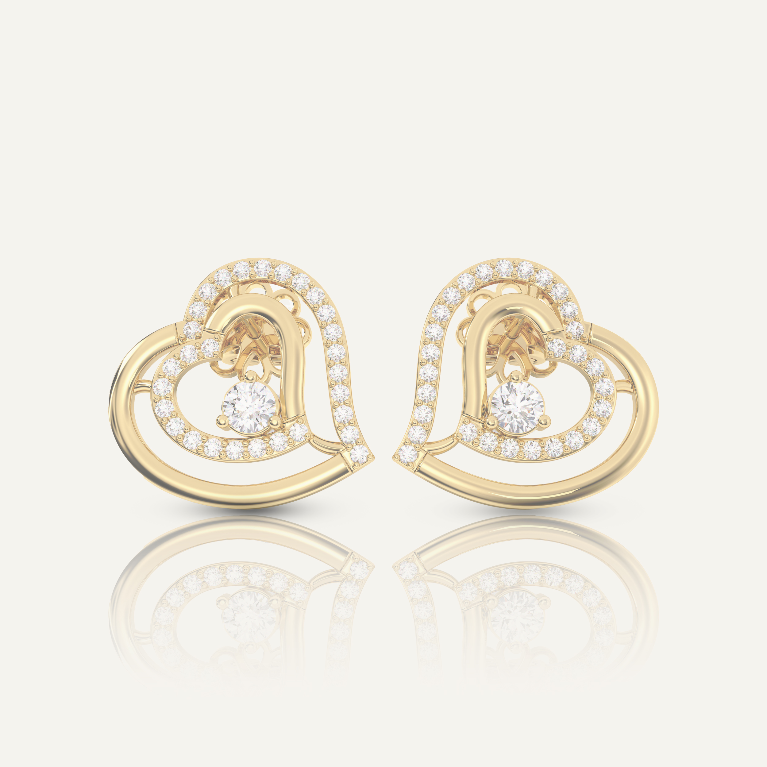 Women's Double Heart Diamond Earrings