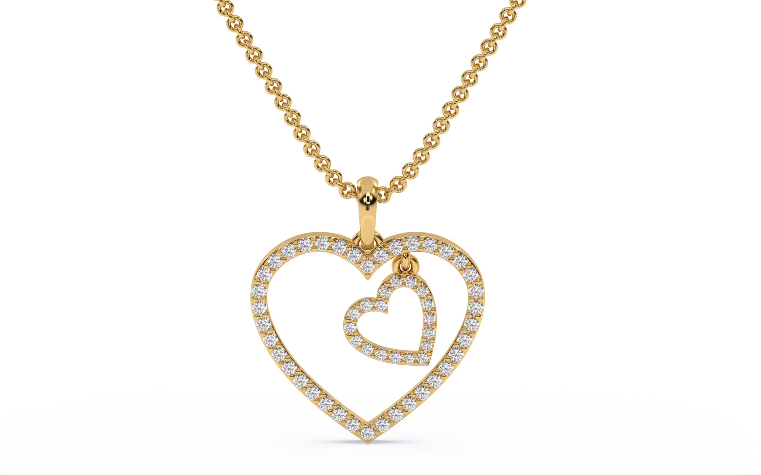 Dangling Diamond Double Heart Necklace