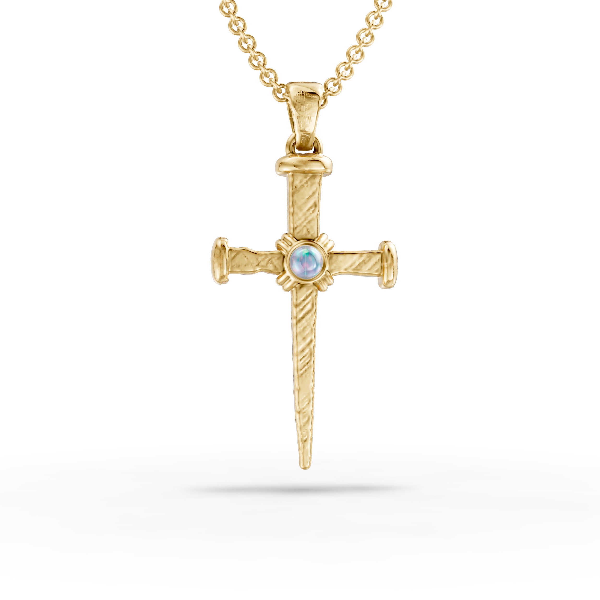 Opal Nail Cross Pendant