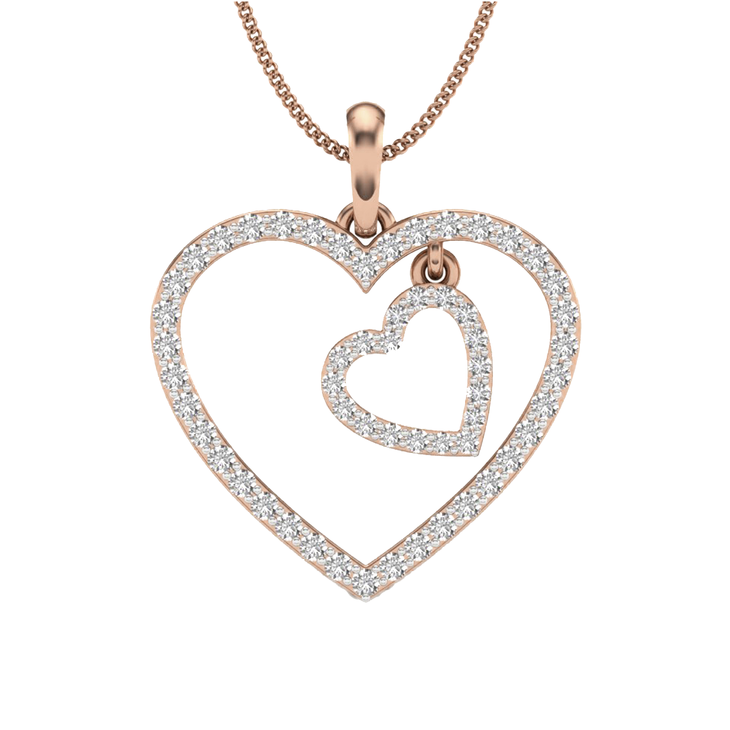 Women's Dangling Diamond Double Heart Pendant Necklace
