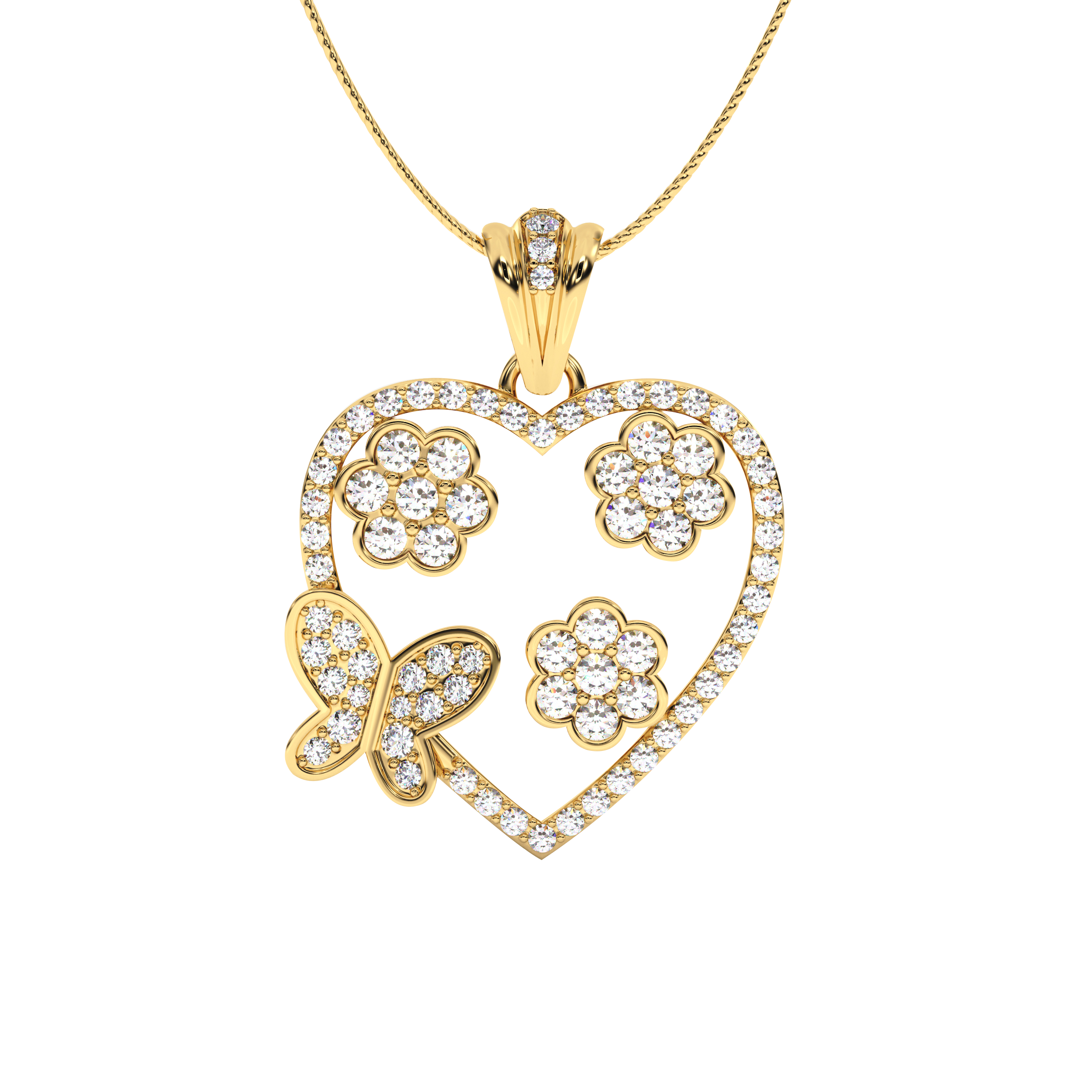 Women's Diamond Heart Butterfly Pendant