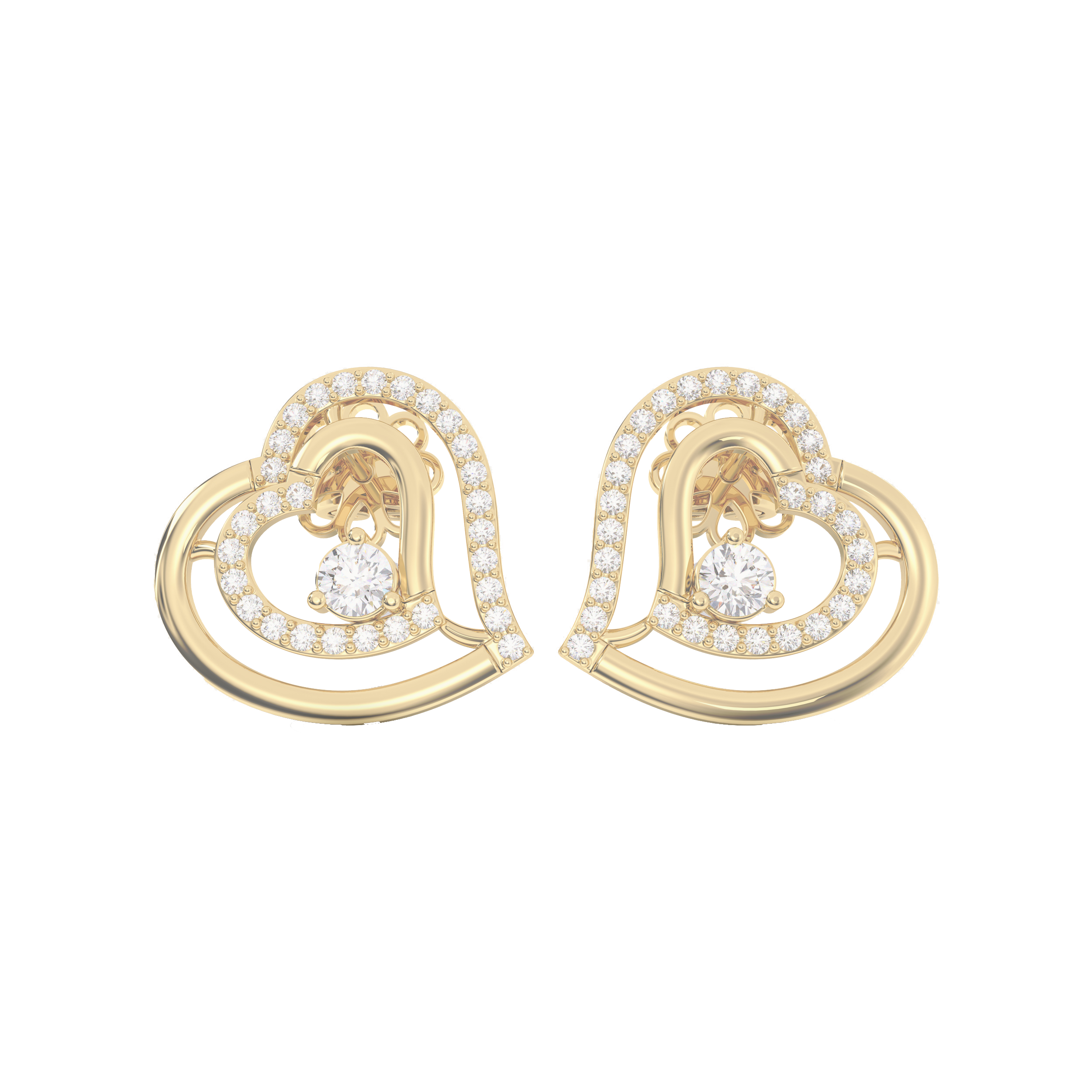 Women's Double Heart Diamond Earrings