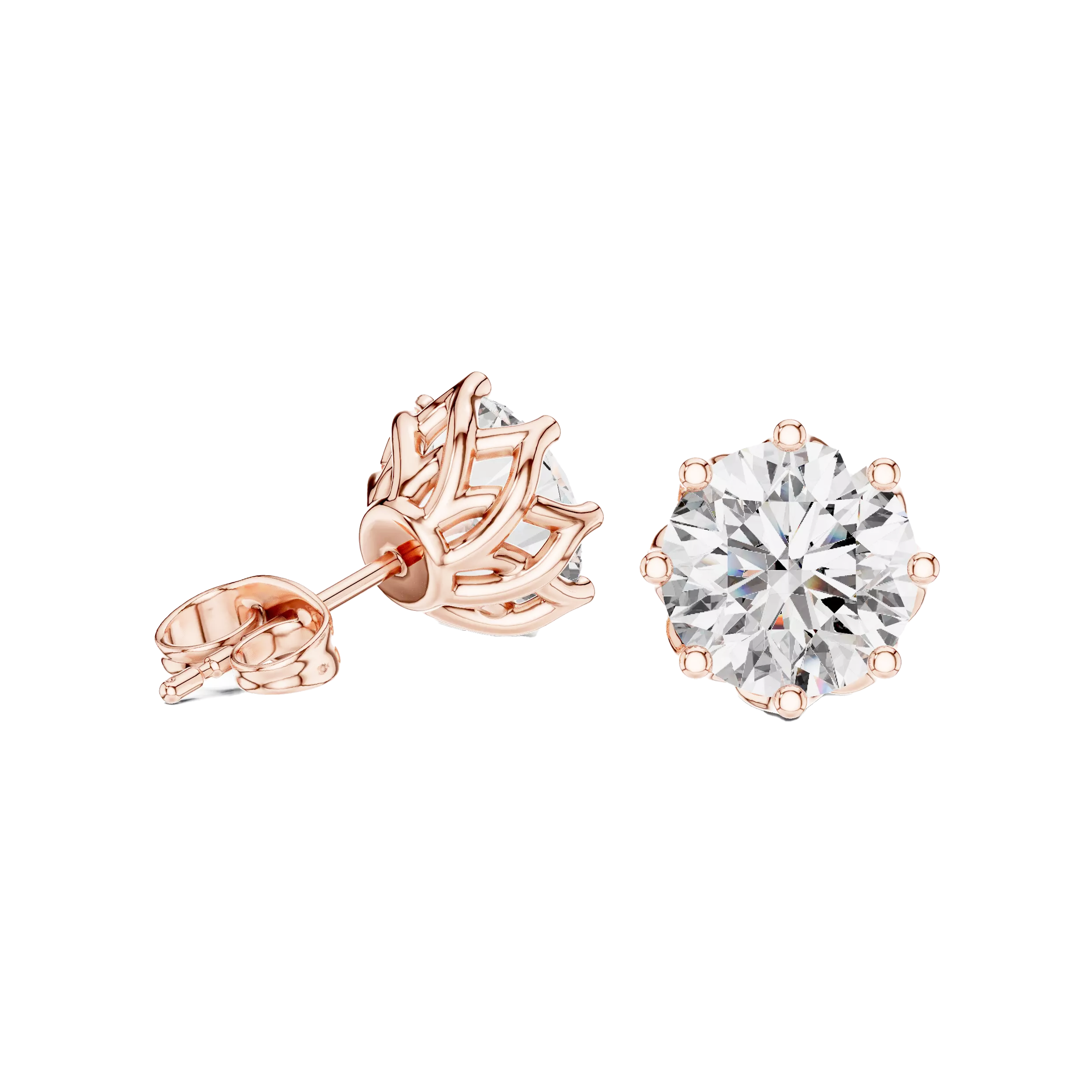 Floral Set Round Diamond Studs Earrings - Image 6