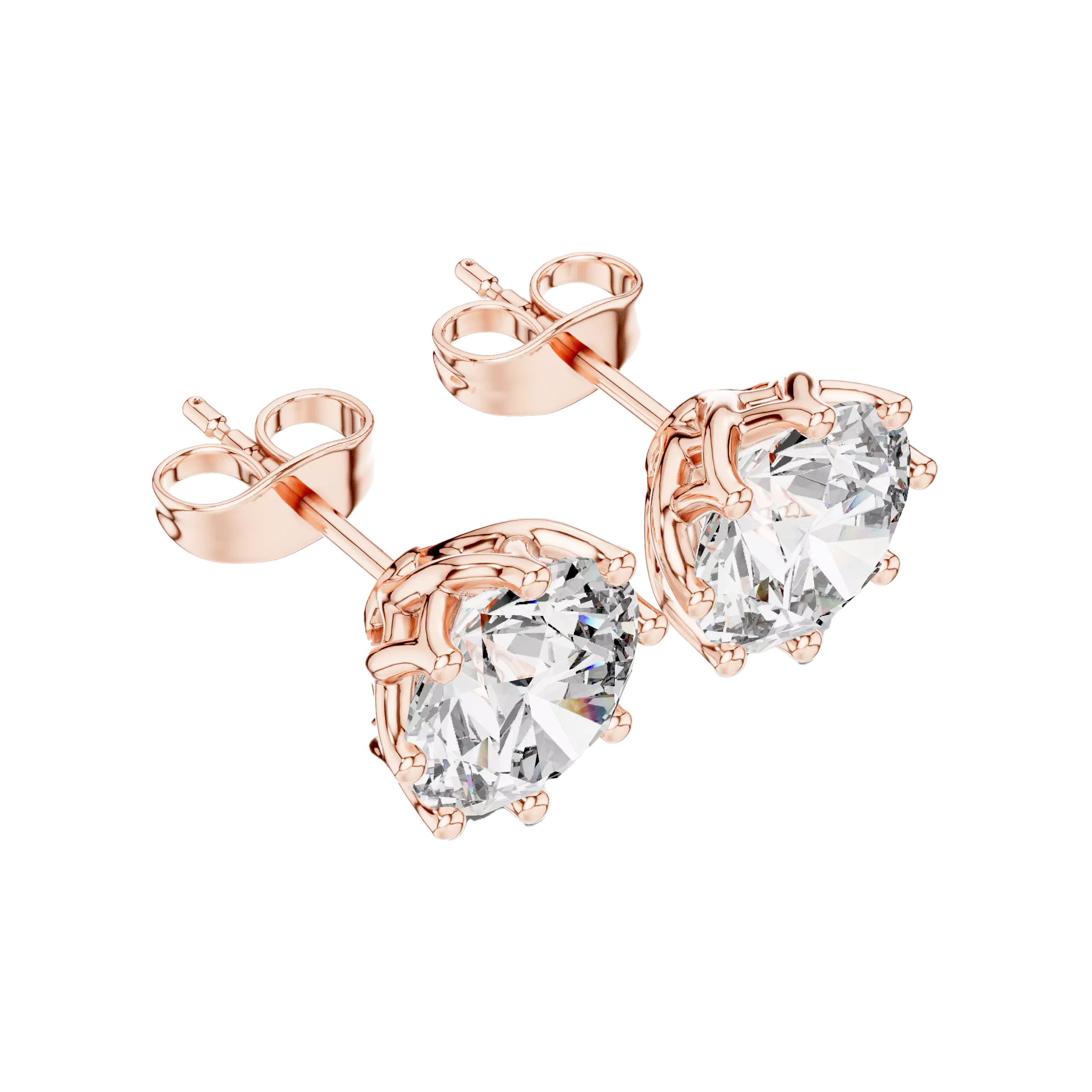 Floral Set Round Diamond Studs Earrings - Image 4