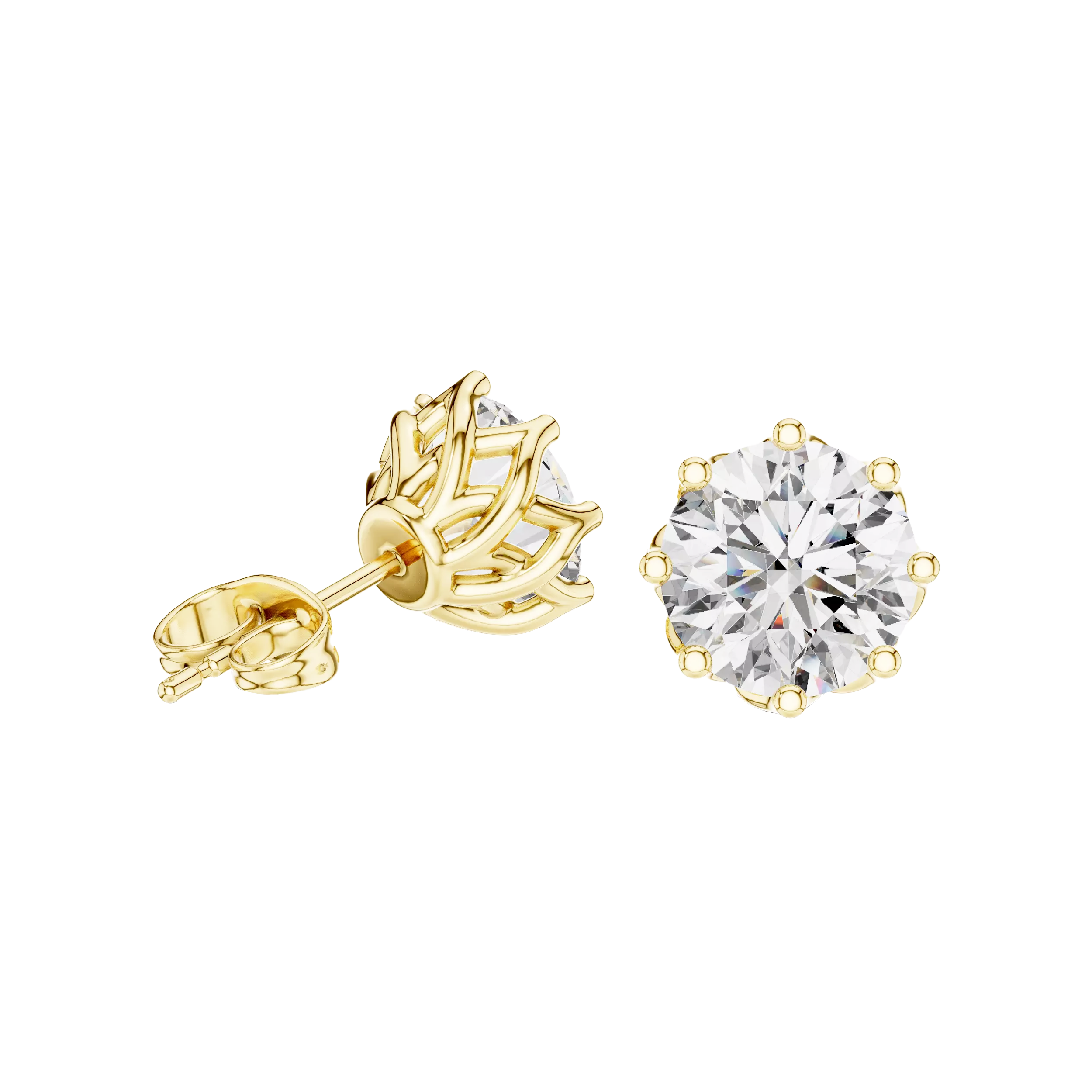 Floral Set Round Diamond Studs Earrings - Image 2