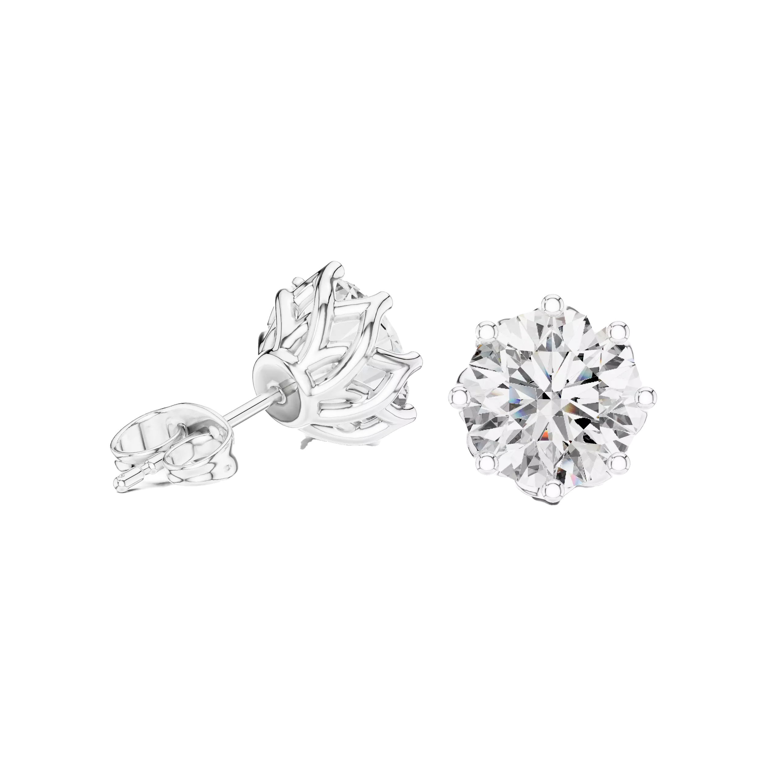 Floral Set Round Diamond Studs Earrings - Image 9