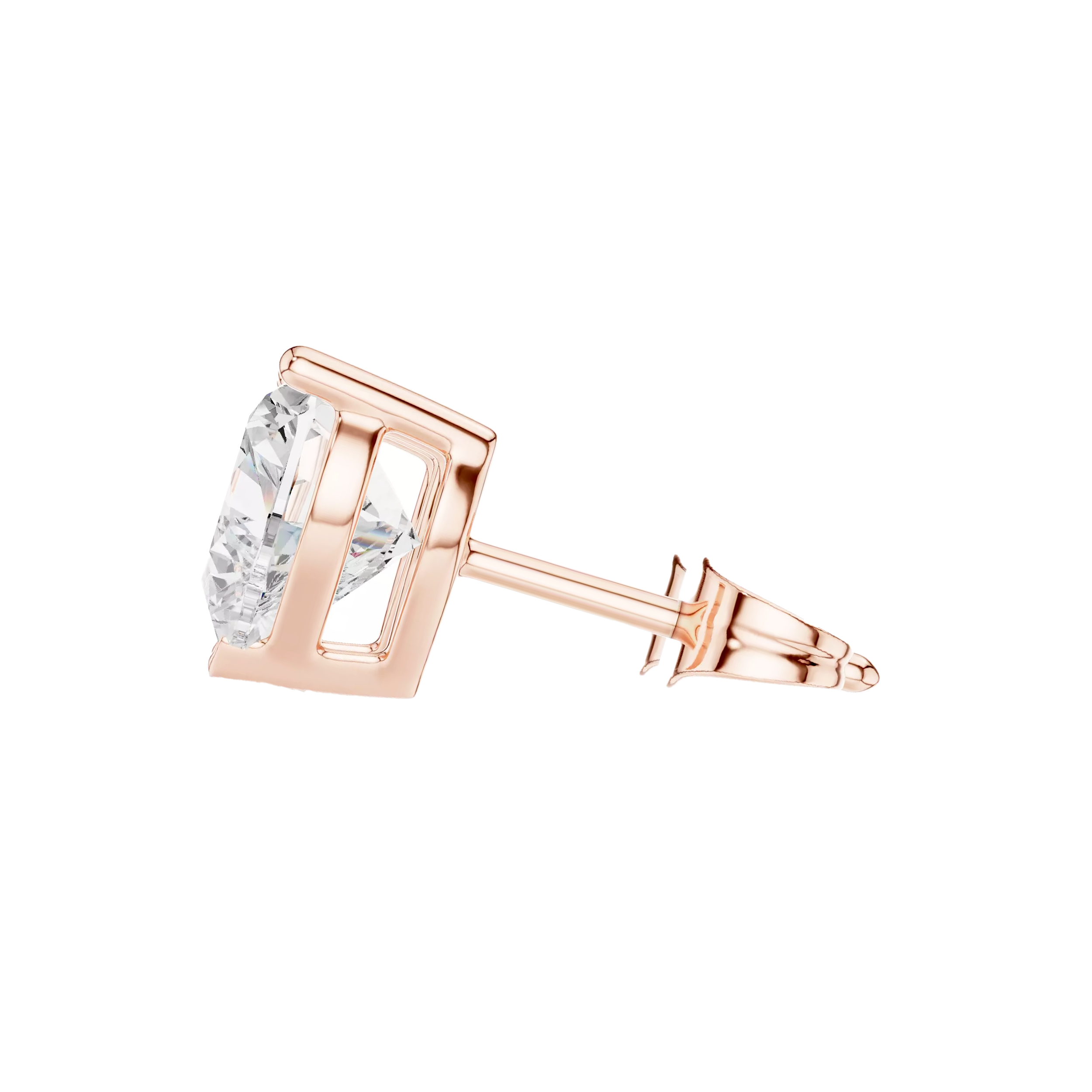 Heart-Diamond Solitaire Studs Earrings - Image 3
