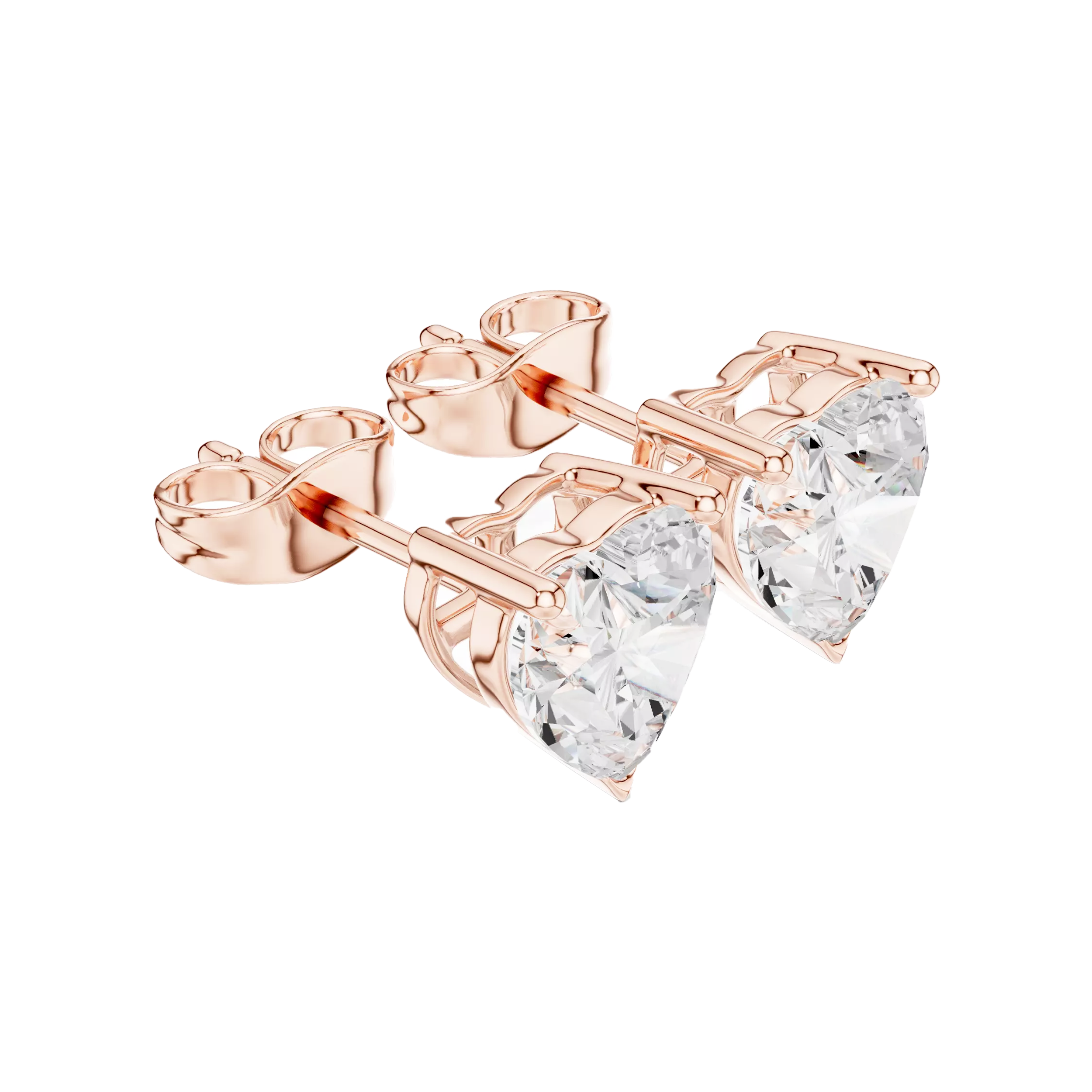 Heart-Diamond Solitaire Studs Earrings - Image 5