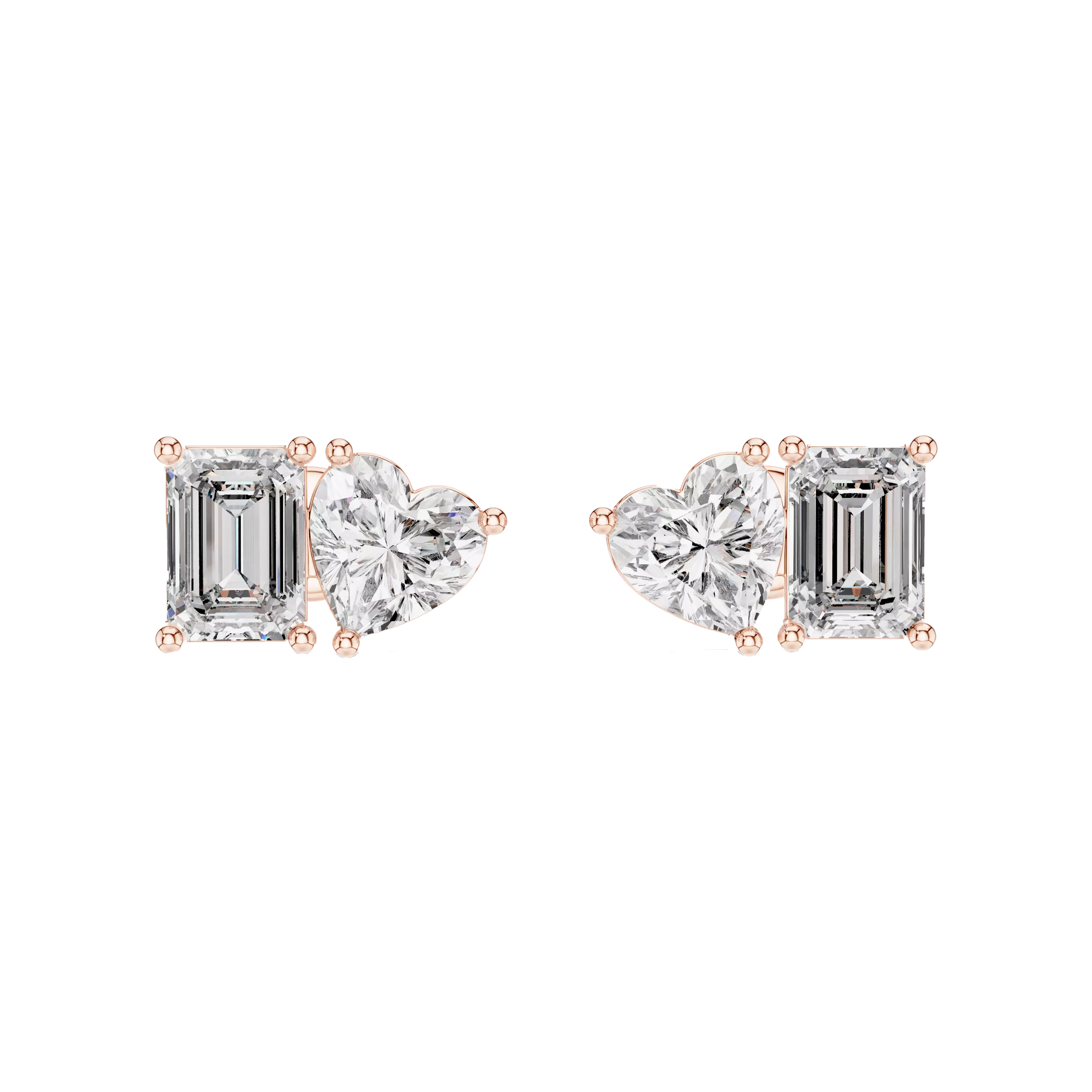 Heart-Emerald Diamond Toi Et Moi Studs Earrings - Image 5