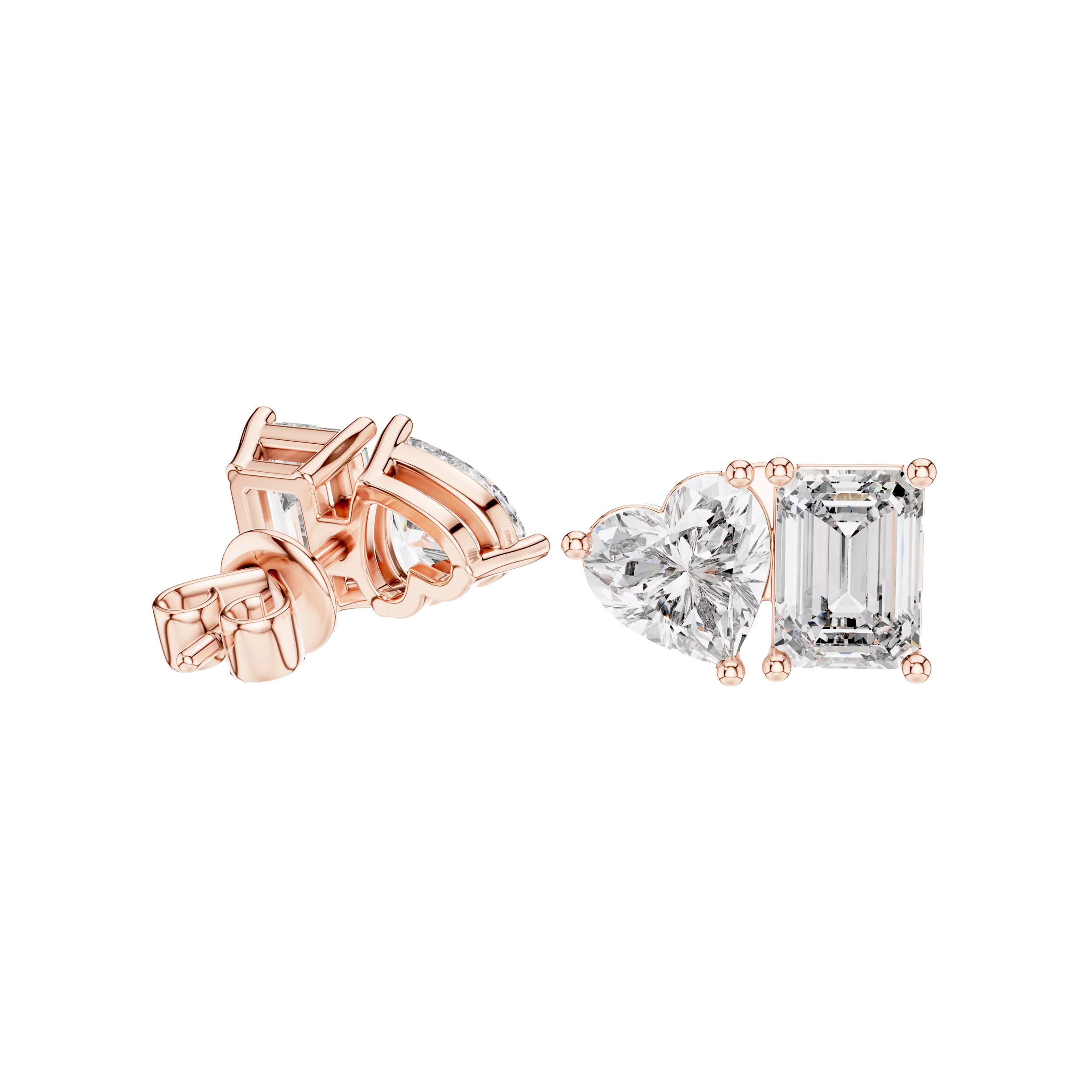 Heart-Emerald Diamond Toi Et Moi Studs Earrings - Image 4