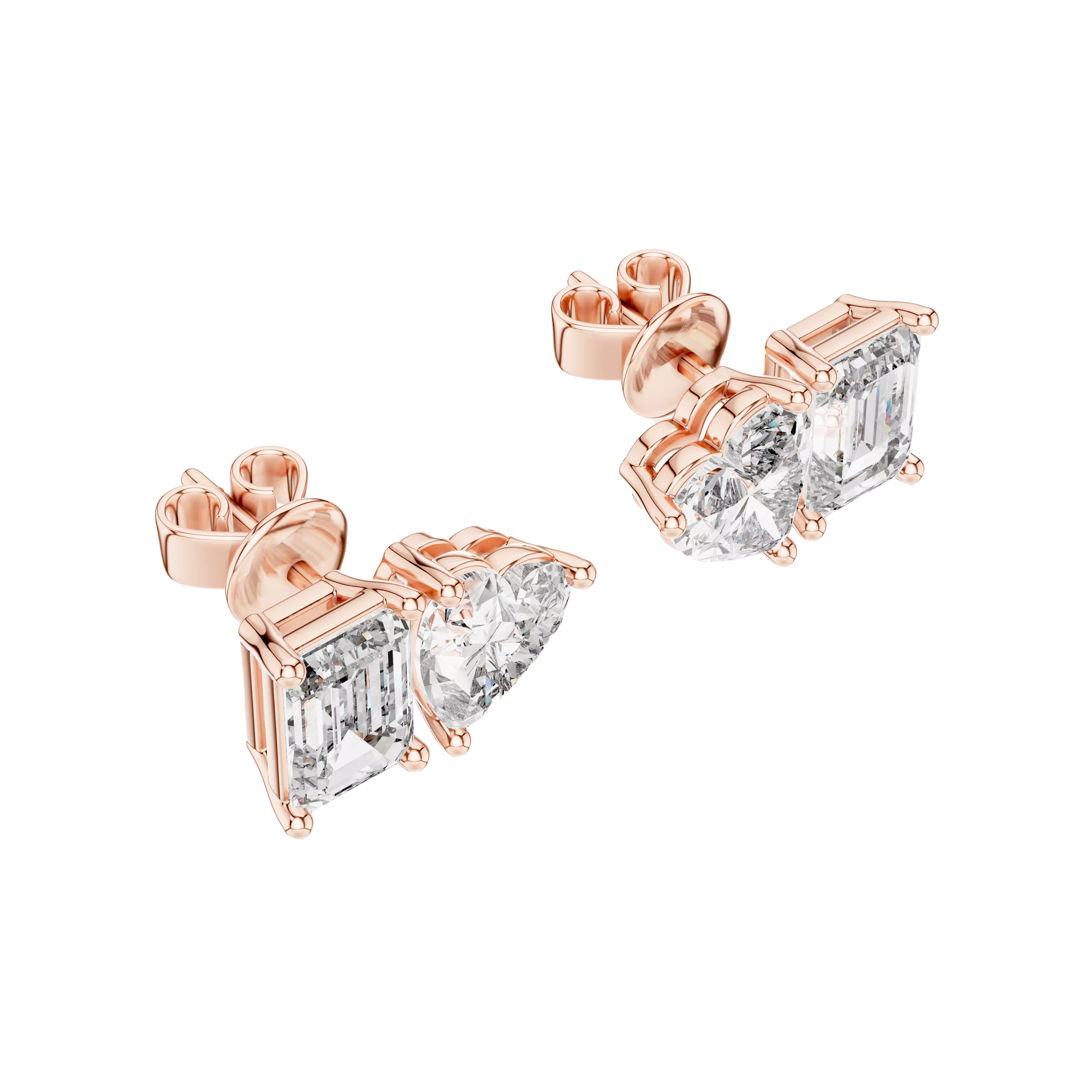 Heart-Emerald Diamond Toi Et Moi Studs Earrings - Image 6