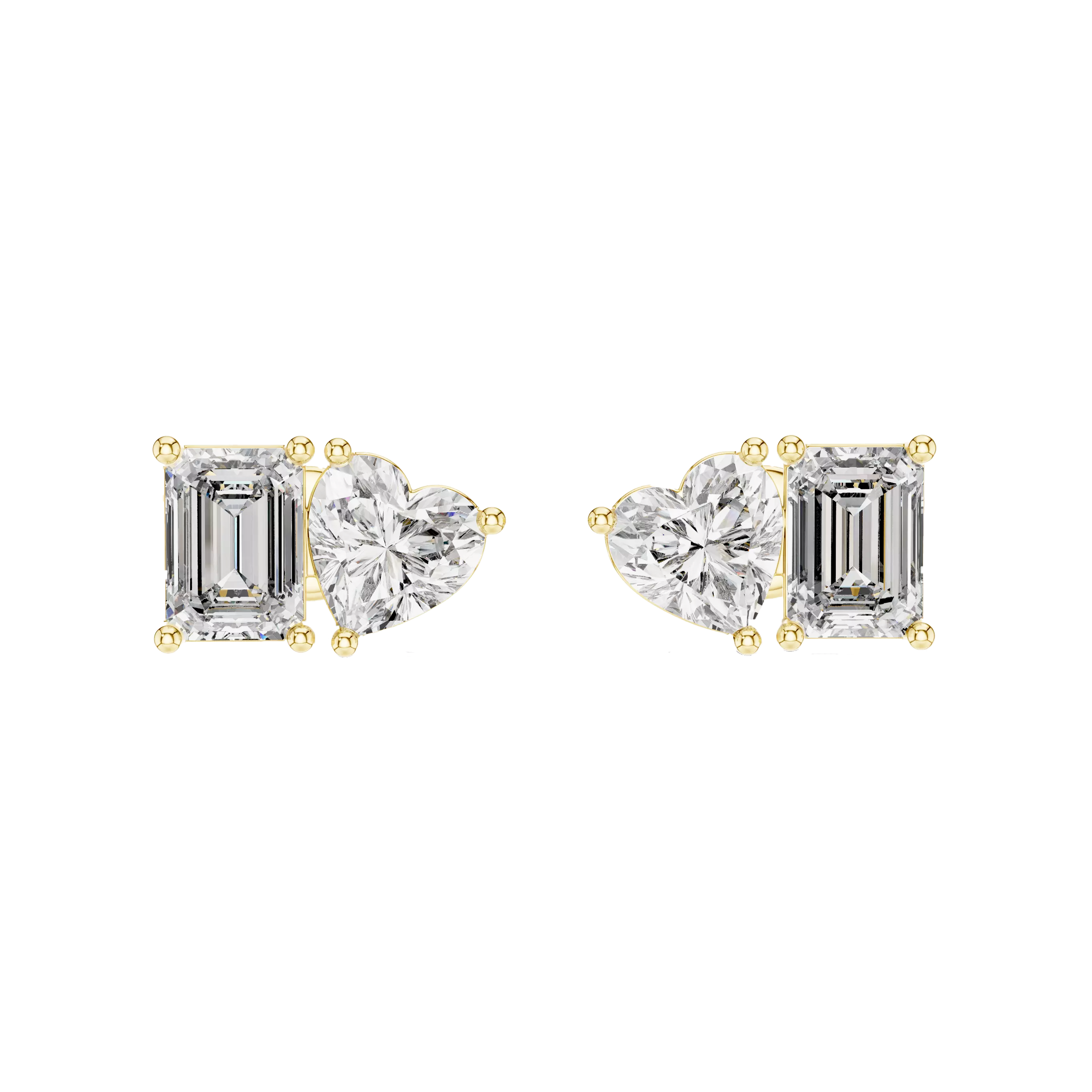 Heart-Emerald Diamond Toi Et Moi Studs Earrings - Image 2