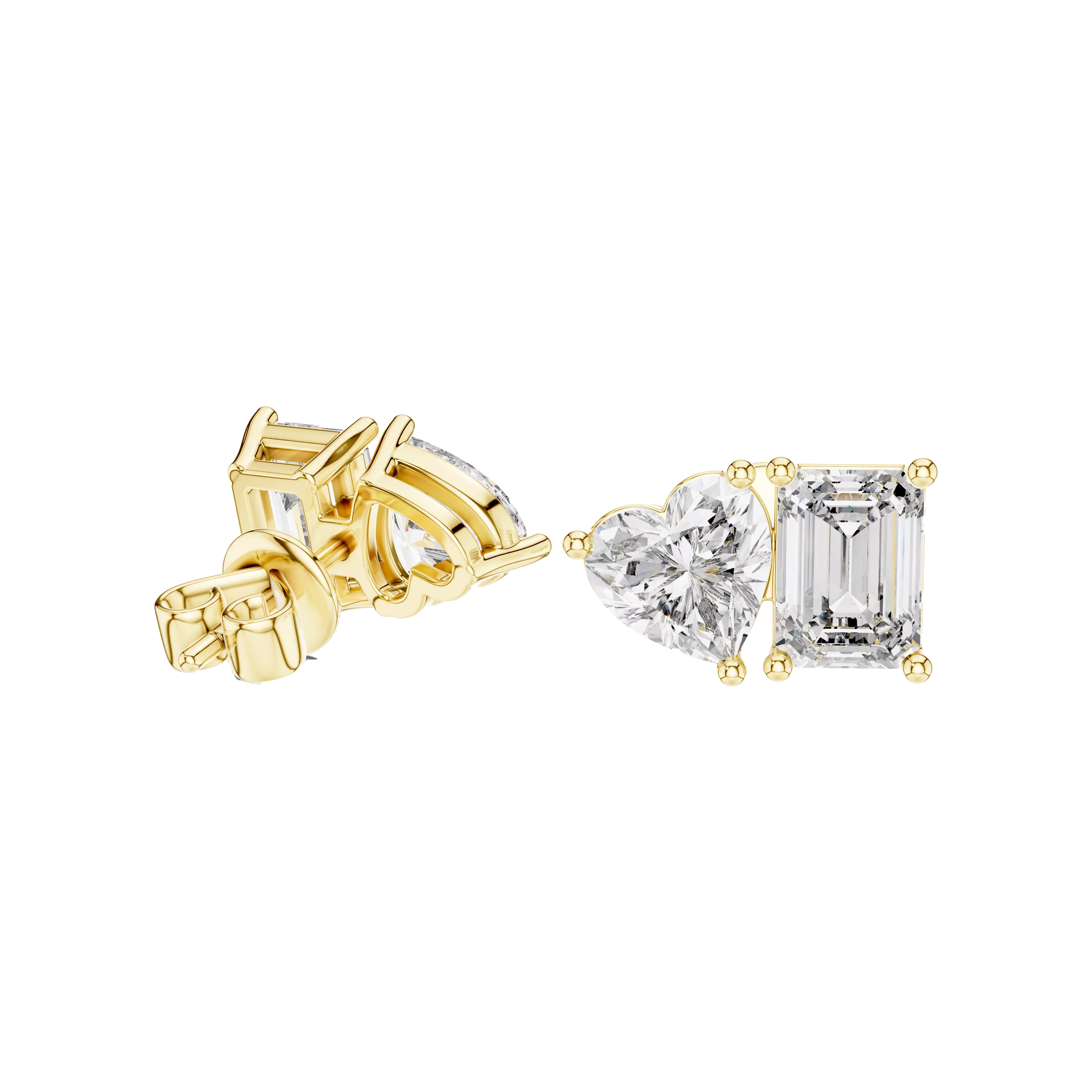 Heart-Emerald Diamond Toi Et Moi Studs Earrings