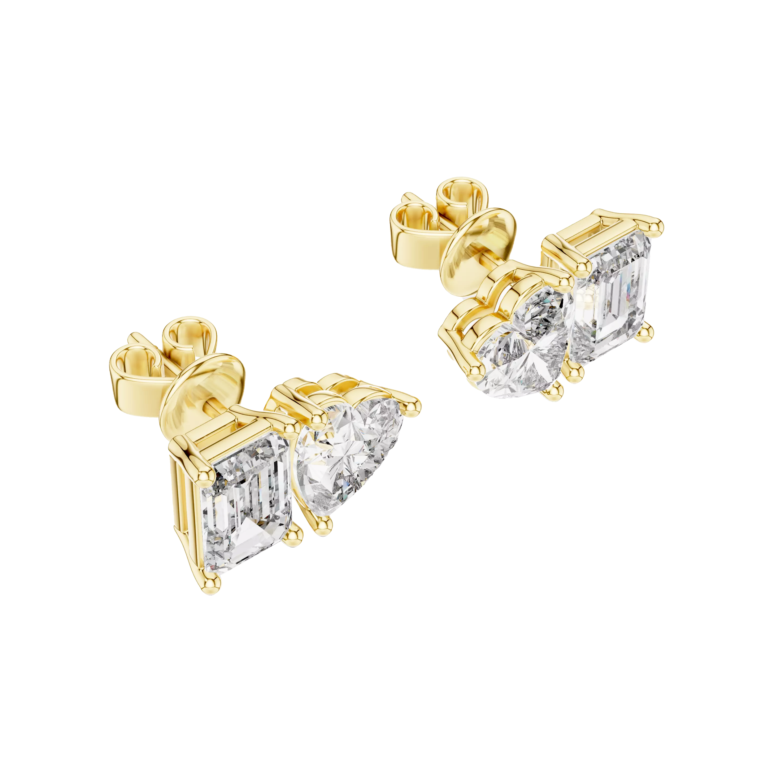 Heart-Emerald Diamond Toi Et Moi Studs Earrings - Image 3