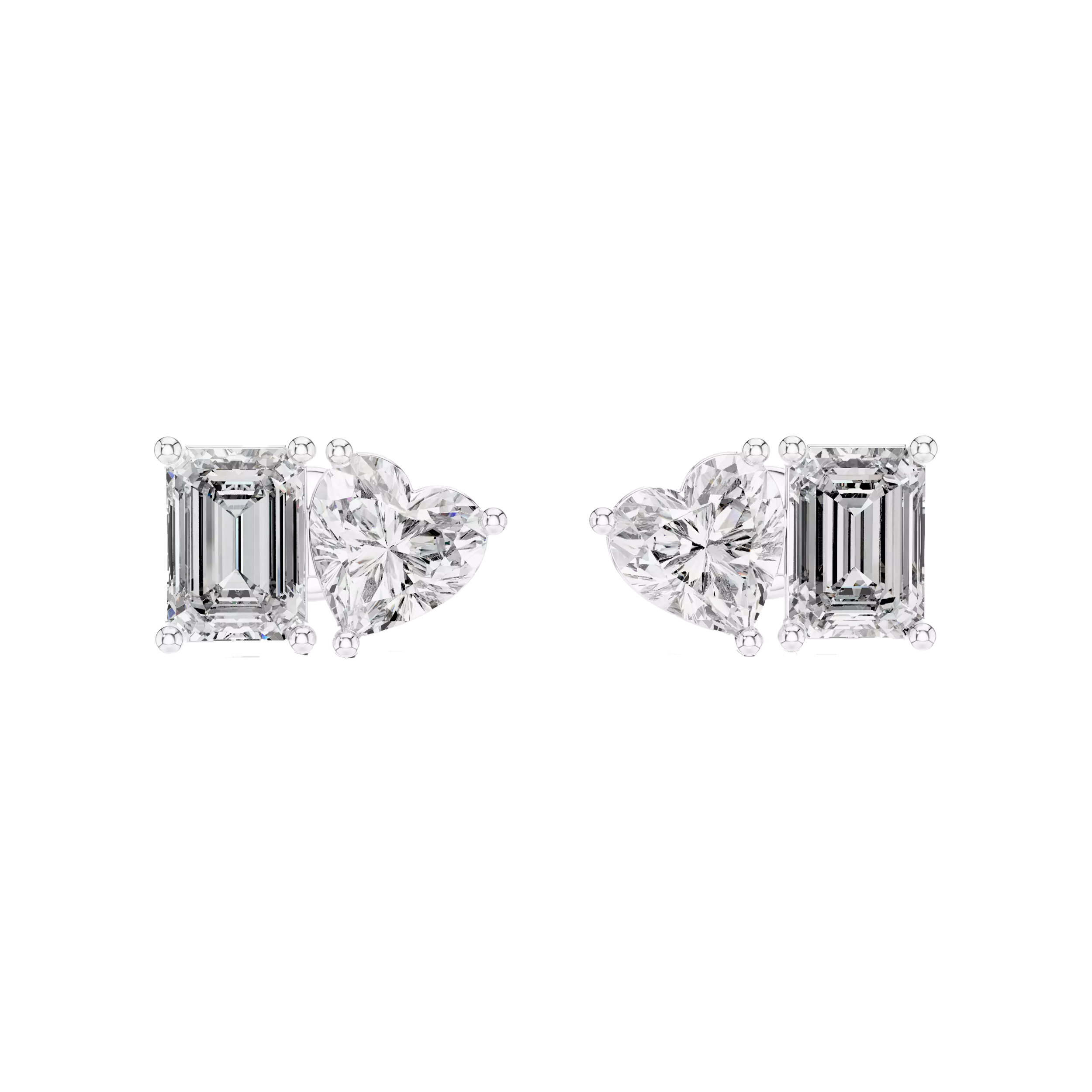 Heart-Emerald Diamond Toi Et Moi Studs Earrings - Image 8