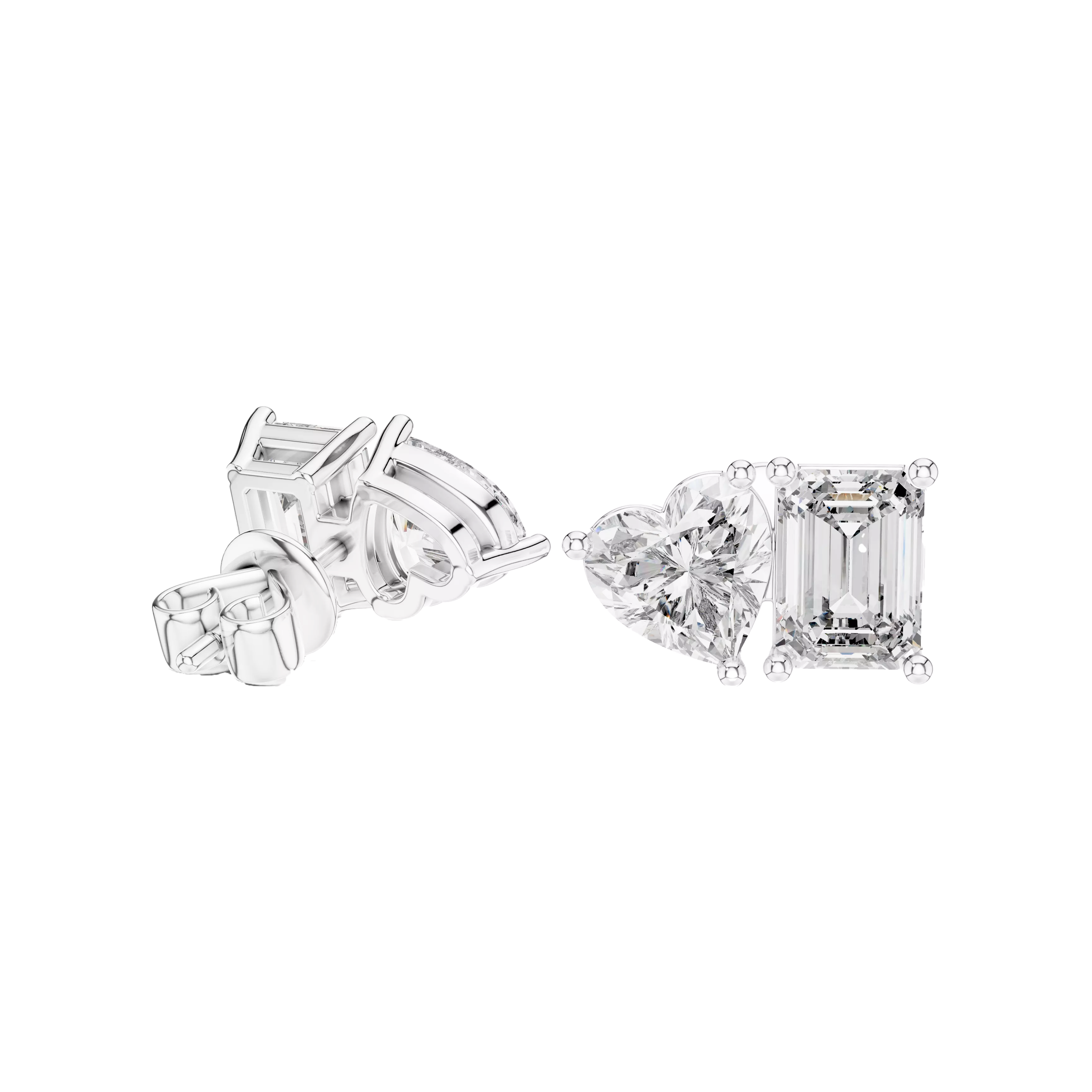 Heart-Emerald Diamond Toi Et Moi Studs Earrings - Image 7