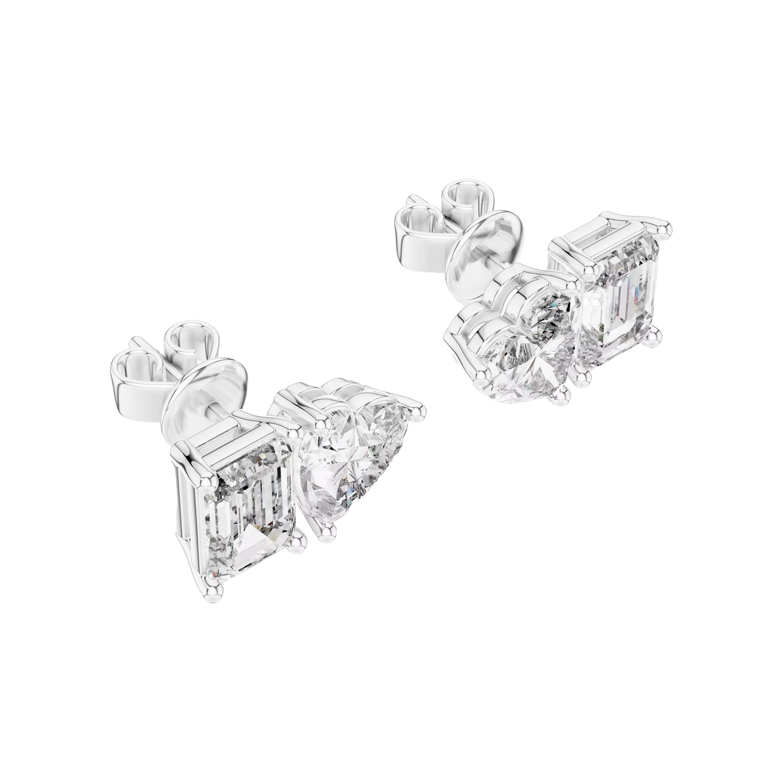 Heart-Emerald Diamond Toi Et Moi Studs Earrings - Image 9